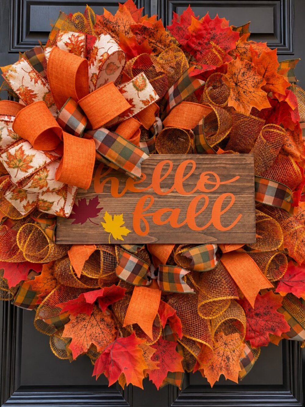 Hello Fall Wreath Handmade Front Door Decor Autumn Pumpkin Maple Leaf
